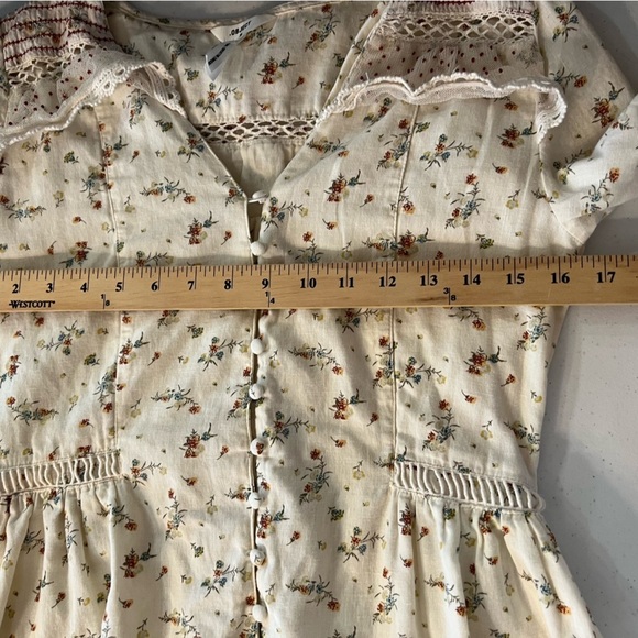 .Object Breeze Short Dress Linen Blend Lace Cottage Core Prairie Floral Sz 38/S - Picture 13 of 16